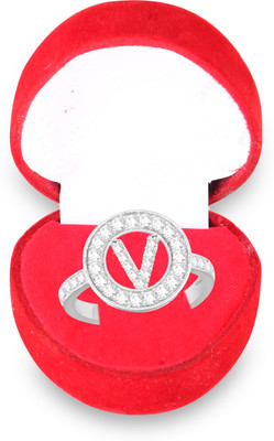 MEENAZ Love Heart Alphabet V Letter Rings girls women lovers couple Stylish simple AD Brass, Copper, Crystal, Stone, Alloy, Metal Cubic Zirconia, Diamond, Zircon, Crystal Platinum, Rhodium, Silver Plated Ring Set