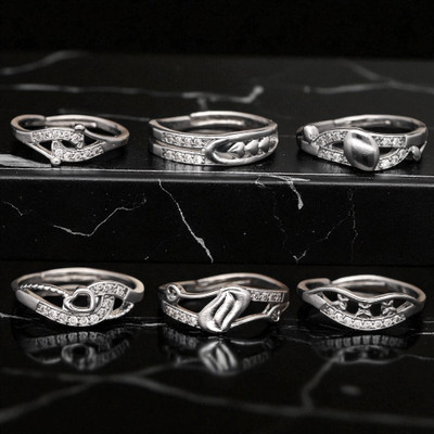 Hetshree Elegant Silver Combo Rings Collection Brass Diamond Silver Plated Ring