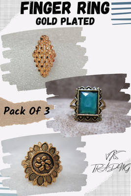 vks trading Finger Ring Gold Plated Non Adjustable Pack Of 3-038 Brass Ring