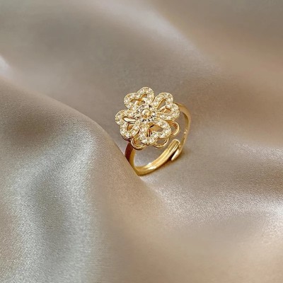 Vembley Rotating Flower Adjustable Rose Gold Plated Ring For Women Alloy Cubic Zirconia Gold Plated Ring