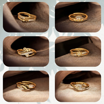 Hetshree Elegant Gold Combo Rings Collection Brass Diamond Gold Plated Ring