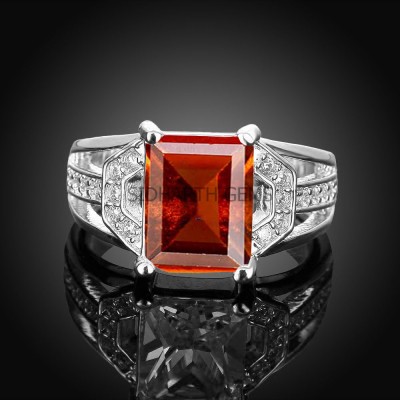 Sidharth Gems SIDHARTH GEMS 11.25 Ratti 10.00 Carat Natural Gomed Stone Adjustable Brass Garnet Silver Plated Ring