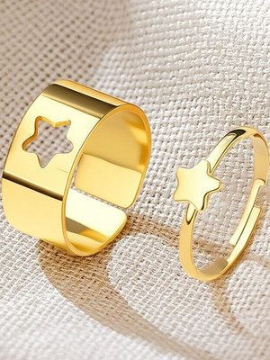 Dressberry Stunning Golden Star Couple Ring Matching Wrap Finger Ring for Women and Men Alloy Gold Plated Ring Set