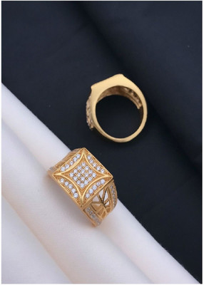 Mahi creations Brass Diamond Gold Plated Ring