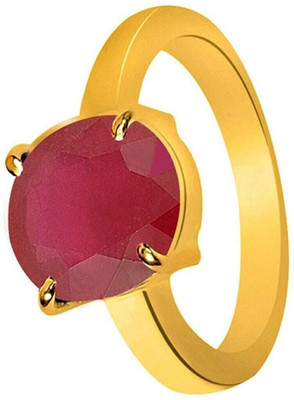 Gemzonite Ruby Ring Certified Manik Astrological Stone Brass Ruby Gold Plated Ring