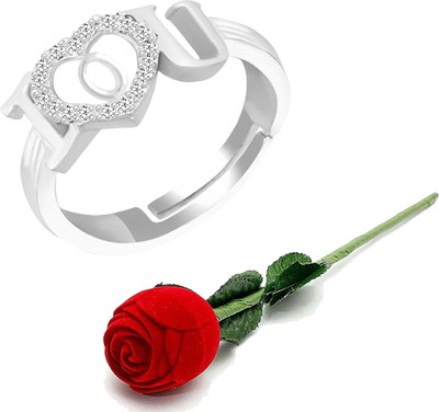 MEENAZ Alloy, Metal, Copper, Crystal, Brass Crystal, Zircon, Diamond Silver Plated Ring