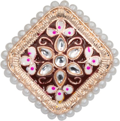 A R Fashion Minakari Kundan Finger Ring For Women Alloy Pearl, Diamond Gold Plated Ring