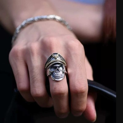 Fashion Frill Latest Men's Silver Ring For Boys Adjustable Silver Skull Finger Ring For Men Stainless Steel Silver Plated Ring