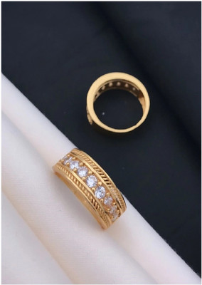 mahi creation Stainless Steel, Copper Cubic Zirconia Gold Plated Ring