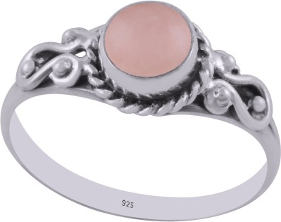 Silverandgem Natural Rose Quartz 6mm Cabochon Round Gemstone 925 Sterling Silver Quartz Ring