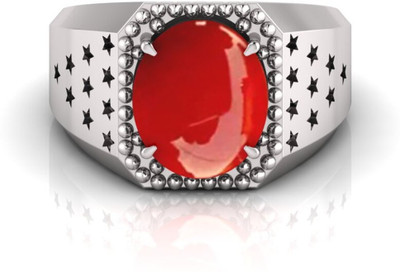 Pranjal Gems 9.25 Ratti Munga Gemstone Adjustable Ring With Lab CertificateRS Shell Coral Rhodium Plated Ring
