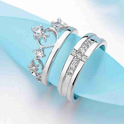 White Chimes Prince & Princess Couple Ring ( Silver & Rose Gold Ring ) Alloy Silver Plated Ring Set