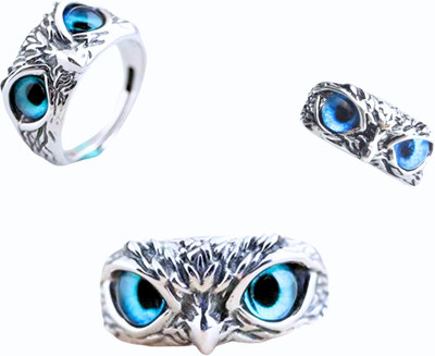 ruby collection Mens Adjustable Open Alloy Animal Shaped Owl Eye Ring (Pack Of 1 Piece) for Men Stainless Steel Ring