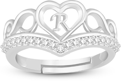 Heer Collection Valentine Ring Heart Alphabet 'R' Promise Propose Engagement Wedding Anniversary Brass, Stainless Steel, Copper, Alloy Cubic Zirconia Silver Plated Ring