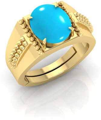 TODANI JEMS 14.25 Ratti Firoja Gemstone Adjustable Ring With Lab CertificateH Metal Turquoise Gold Plated Ring