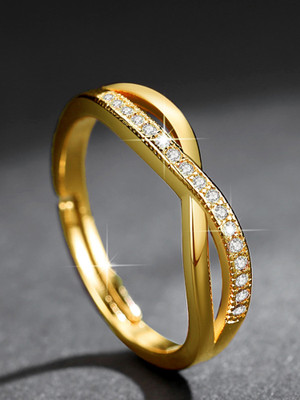 MYKI Princess Zircon Cross Design Adjustable Ring for Women Stainless Steel Crystal Gold Plated Ring