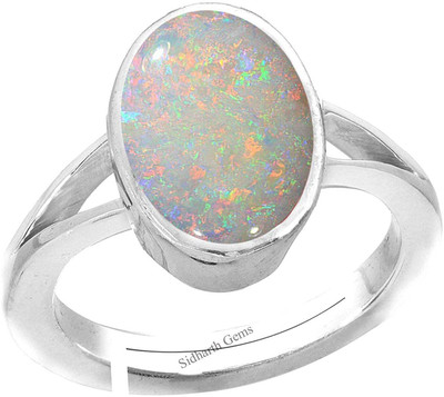 KUSHMIWAL GEMS 9.25 Ratti White Rashi Fire Opal Loose Gemstone Sterling Silver 925 Adjustable Sterling Silver Opal Silver Plated Ring