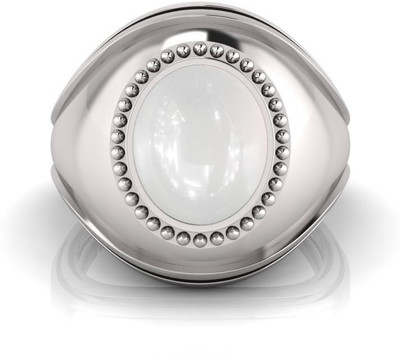 TODANI JEMS 9.25 Ratti Moonstone Gemstone Adjustable Ring With Lab CertificateBA Shell Moonstone Rhodium Plated Ring