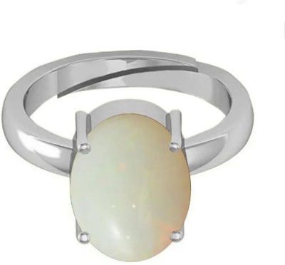 KUSHMIWAL GEMS 10.25 Ratti 9.00 Carat Certified Natural Quality Panchdhatu White Brass Opal Silver Plated Ring