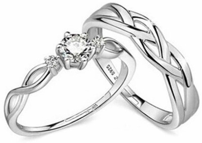 Heeer collection Couple Rings Combo Stainless Steel, Cubic Zirconia, Rhodium Plated Ring Set Stainless Steel Rhodium Plated Ring Set