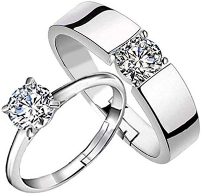 house of common Single stone couple rings Stainless Steel Zircon Silver Plated Ring Set