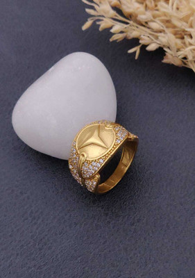 MAME CREATION Gold Plated Diamond Wedding,Partywear ring-34 Brass Diamond Gold Plated Ring