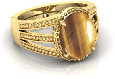 Pranjal Gems 7.25 Ratti Tiger Gemstone Adjustable Ring With Lab CertificateST Crystal Rhodium Plated Ring