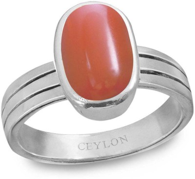 Gemzonite Moonga Ring natural & original gemstone munga Copper Coral Sterling Silver Plated Ring