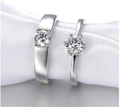 Crazy Fashion Charming & Beautiful King and Queen lovers Crown Adjustable Couple Ring Stainless Steel Cubic Zirconia Silver Plated Ring