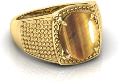 lilagems 9.25 Ratti Tiger Eye Gemstone Ring Adjustable For Unisex With Lab Certificate Brass Quartz Gold Plated Ring