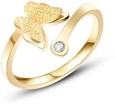 vien Double Layer Openable Matte Finish Ring For Girls & Women Stainless Steel Cubic Zirconia, Mother of Pearl Gold Plated Ring