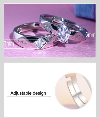 Floky Romantic Her King Her Queen Couple Women Girls Metal, Crystal Cubic Zirconia Sterling Silver Plated Ring Set
