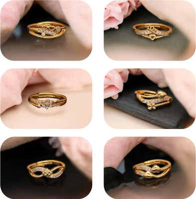 Hetshree Elegant Gold Combo Rings Collection Brass Diamond Gold Plated Ring