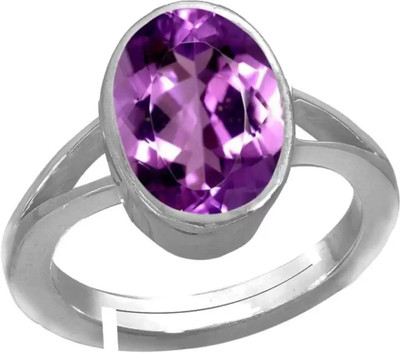 Chopra Gems Amethyst Stone Adjustable Ring Original and Certified natural Katela/Jamunia Brass Amethyst Silver Plated Ring