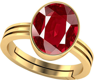 barmunda gems 11.25 Ratti Panchdhatu Ruby Manik Stone Ring Brass Ruby Rhodium Plated Ring