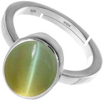 AQUAGEMS Cats Eye (Lehsunia) 7.25 Ratti or 6.5 Ct Stone 925 Bis Hallmark Women Adjustable Sterling Silver Ring