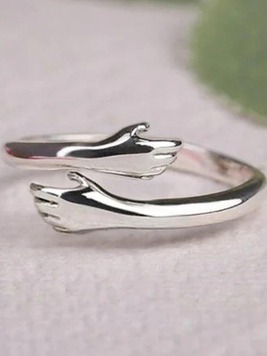 Dressberry Silver Adjustable Friendship and Loved Ones Cuddle Hug Ring For Women And Girls Alloy Silver Plated Ring