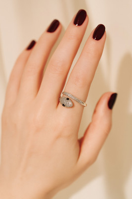 bonnt jewellery Silver Snake Style Adjustable Ring with Diamond Accents Stainless Steel Cubic Zirconia Silver Plated Ring