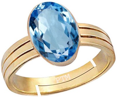 PTM Natural Blue Topaz 6.25 Ratti or 5.50 Ct Gemstone For Men Five Metal Adjustable Alloy Ring