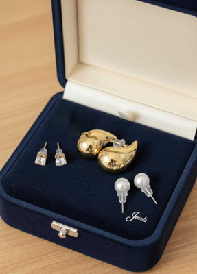 Rgulus PREMIUM KOREAN STUD,PEARL,ALLOY EARING COMBO (SET OF 3) Alloy Silver, Gold Plated Nail Ring Set