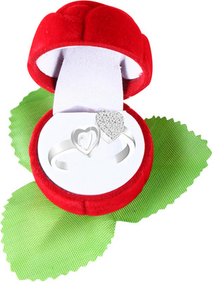 MEENAZ Silver rings for girls women lovers rose V letter alphabet heart valentine AD Alloy, Metal, Copper, Crystal, Brass Crystal, Zircon, Diamond Silver Plated Ring Set