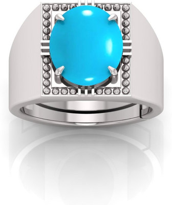 Pranjal Gems 12.25 Ratti Firoja Gemstone Adjustable Ring With Lab CertificateJO Stone Turquoise Gold Plated Ring