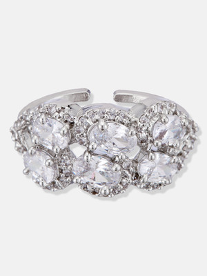 Atibelle Brass Cubic Zirconia Silver Plated Ring Set