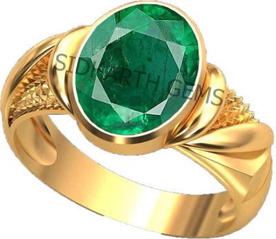 JEMSPRIME 7.25 Ratti 6.25 Crt Natural Emerald/Panna Brazilian Original Certified Ring Brass Emerald Gold Plated Ring