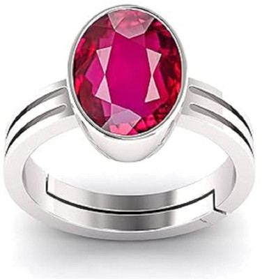 KUSHMIWAL GEMS 7.25 Ratti Natural Ruby Stone Manik Ring Adjustable Panchdhatu Ring Brass Ruby Silver Plated Ring