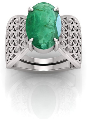 BHAIRAW GEMS 9.25 Ratti Panna Rashi Ratan for Astrological Purpose Men & Women Brass Emerald Silver Plated Ring