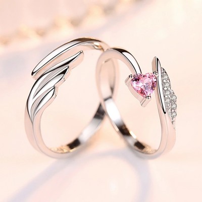 Fashion Frill Silver Ring For Women Heart Silver Adjustable Couple Ring For Women Girls Men Stainless Steel Crystal Silver Plated Ring