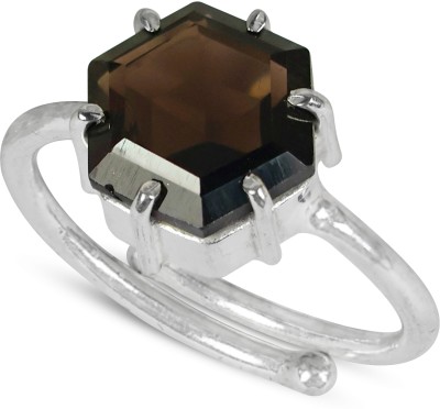 CRYSTU Natural Smoky Quartz Gemstone Adjustable Ring for Unisex Stone Quartz Ring