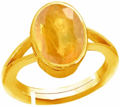 KUNDLI GEMS Yellow Sapphire Ring Stone Pukhraj Natural Original Astrological Purpose For Men & Women Stone Ruby Gold Plated Ring