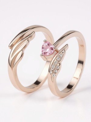RAPPERSSHOP Floral Finger Silver Opening Couple Ring Alloy Zircon Sterling Silver Plated Ring Set